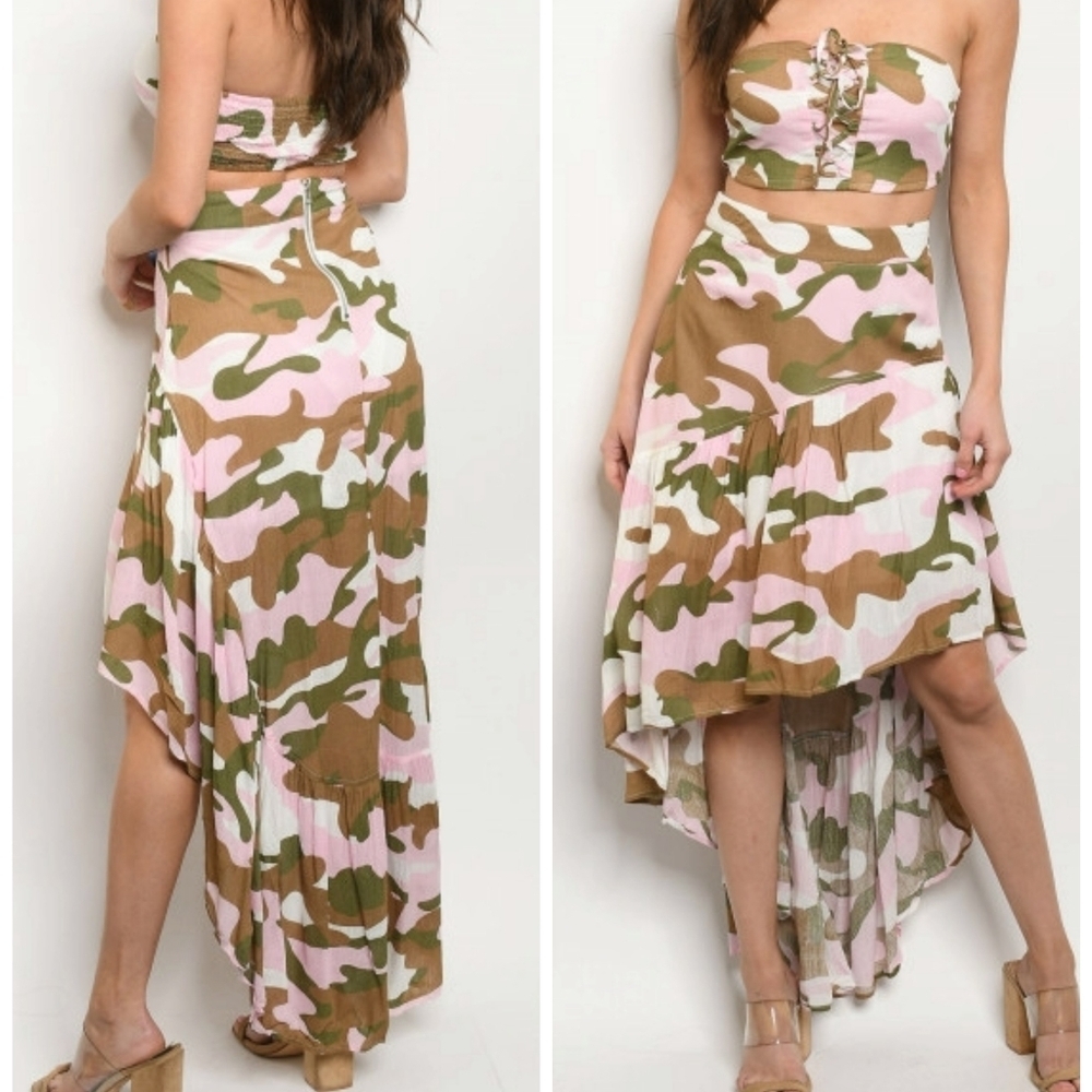 HOT & DELICIOUS PINK CAMOUFLAGE TOP & SKIRT SET